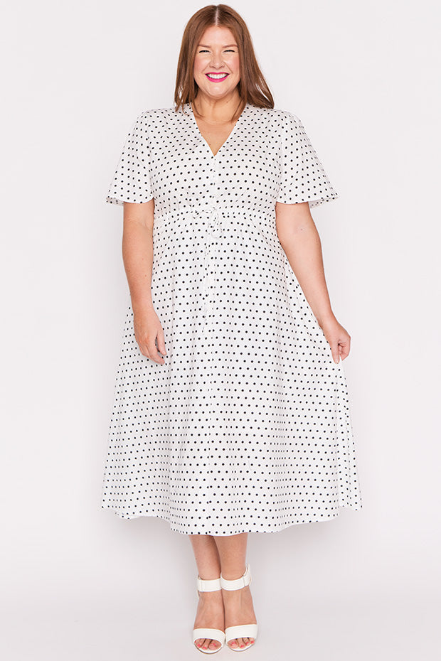 Marley Cotton White Spot Dress – White Spot midi dress
