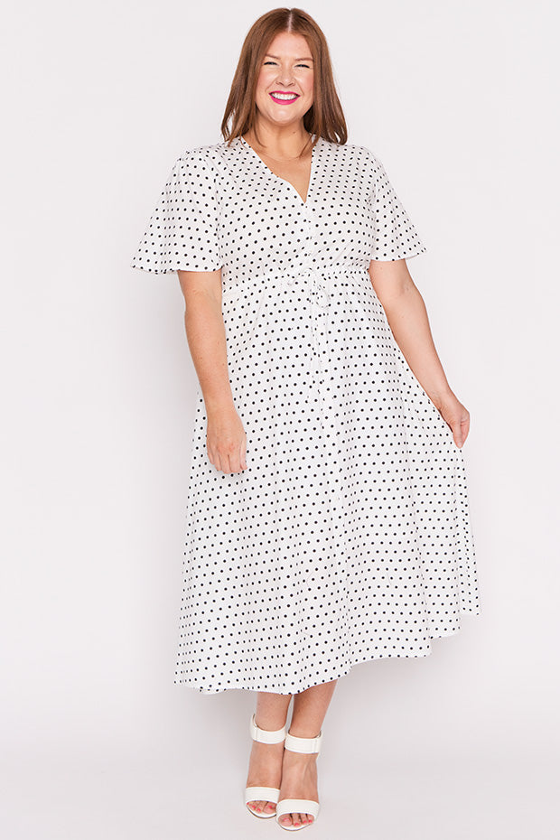 Marley Cotton White Spot Dress – White Spot midi dress