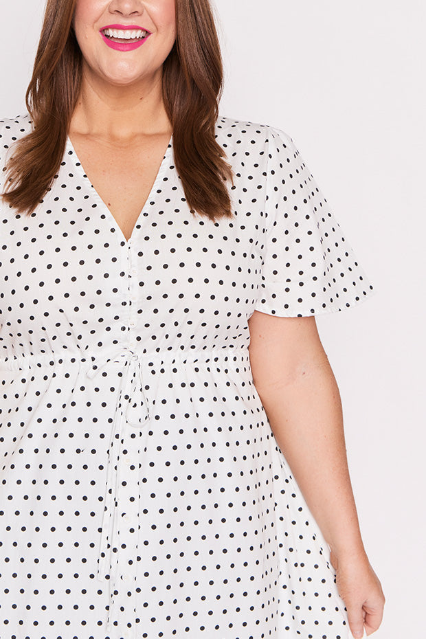Marley Cotton White Spot Dress – White Spot midi dress