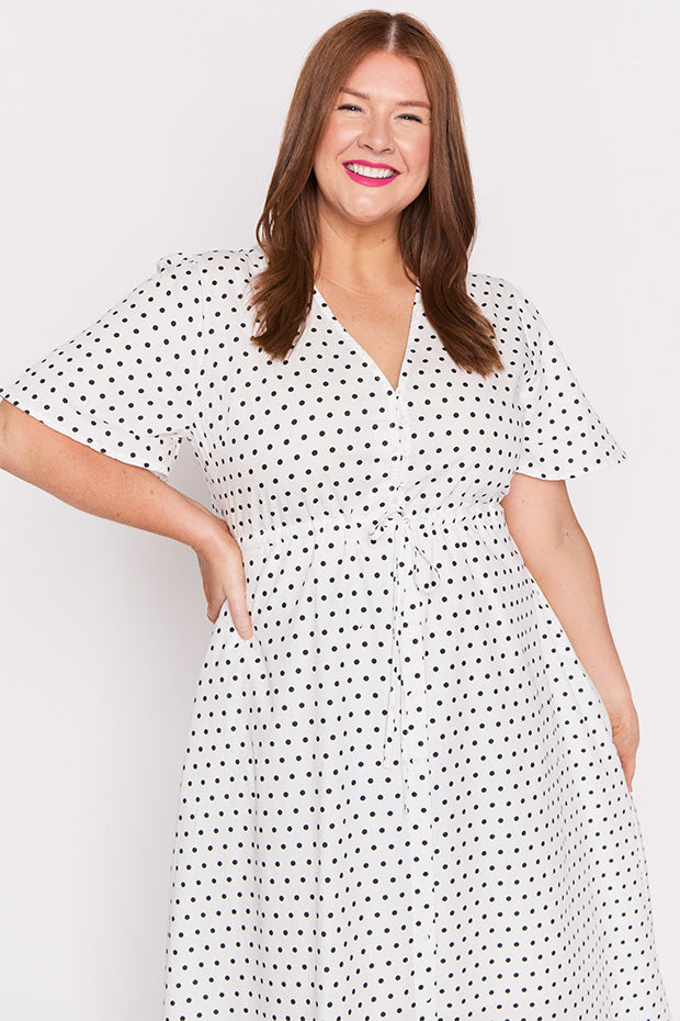 Marley Cotton White Spot Dress – White Spot midi dress