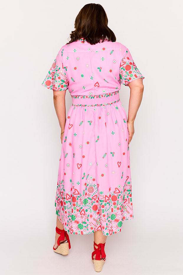 Stephanie Pink Candy Crush Christmas Dress – Pink Candy Crush Christmas midi dress