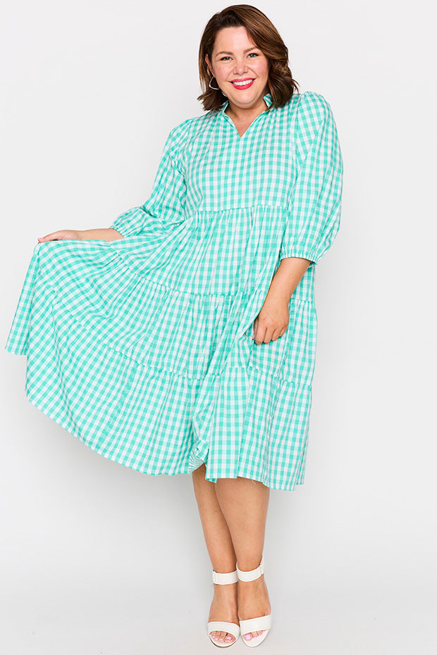 Crystal Jade Gingham Dress – Jade Gingham midi dress