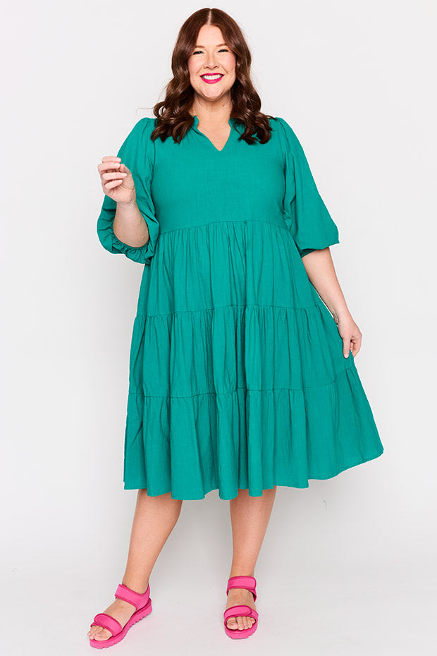 Crystal Teal Dress – Teal midi dress