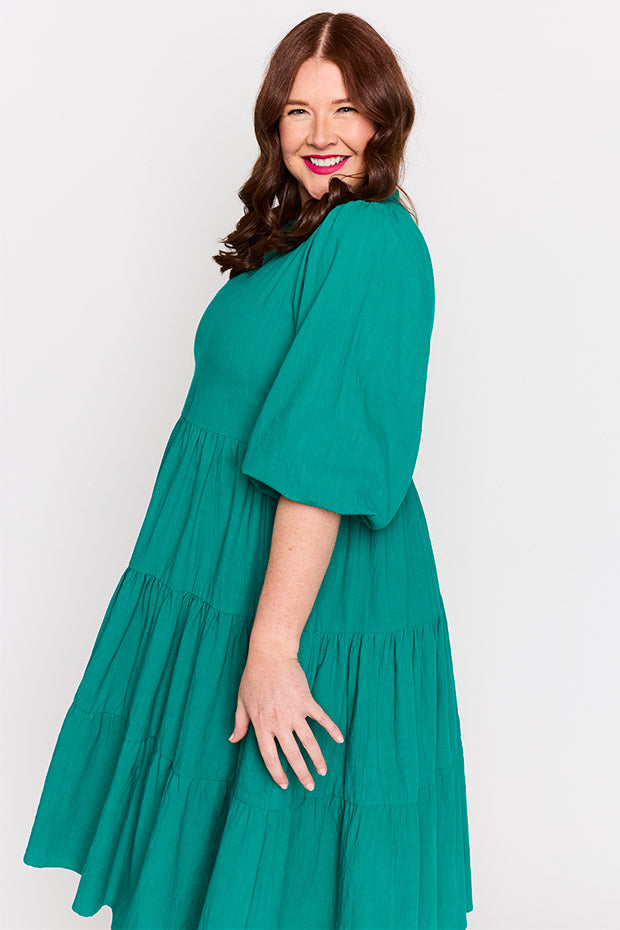 Crystal Teal Dress – Teal midi dress