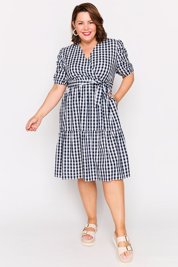 Melbourne Navy Gingham Dress – Navy Gingham midi dress