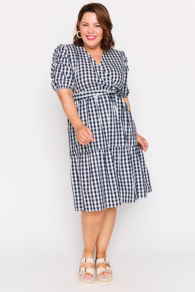 Melbourne Navy Gingham Dress – Navy Gingham midi dress