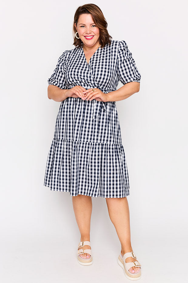 Melbourne Navy Gingham Dress – Navy Gingham midi dress