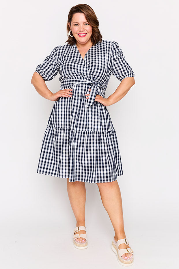 Melbourne Navy Gingham Dress – Navy Gingham midi dress