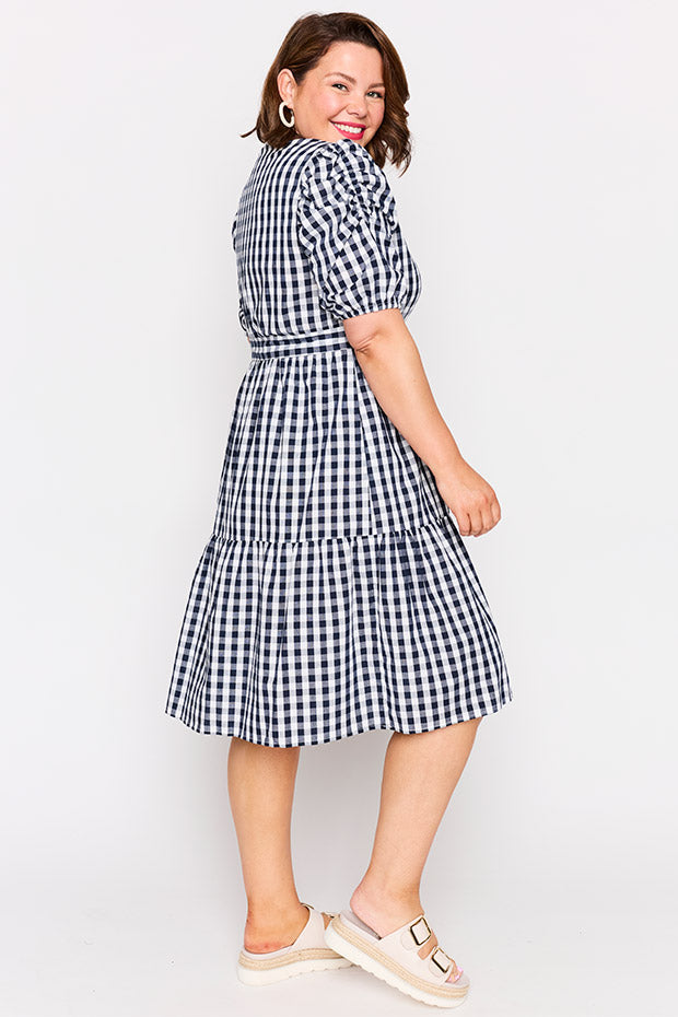 Melbourne Navy Gingham Dress – Navy Gingham midi dress