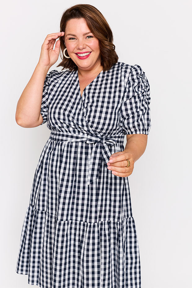 Melbourne Navy Gingham Dress – Navy Gingham midi dress