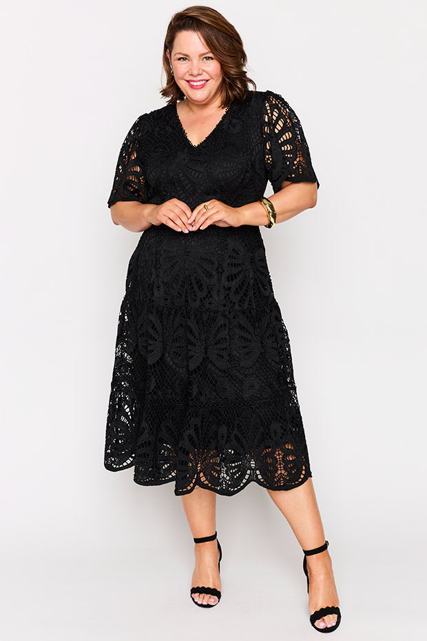 Nicolla Black Lace Dress – Black Lace midi dress