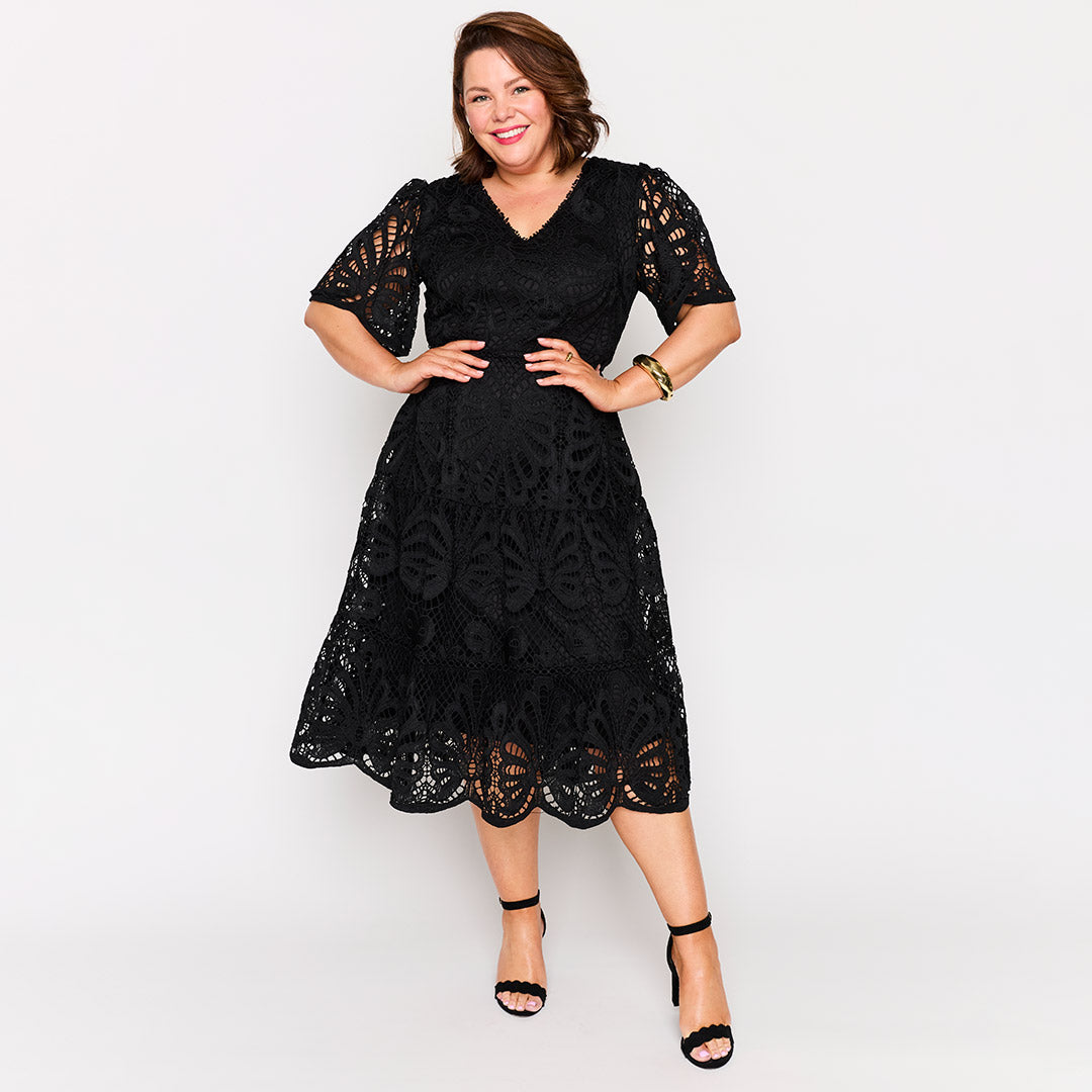 Nicolla Black Lace Dress – Black Lace midi dress