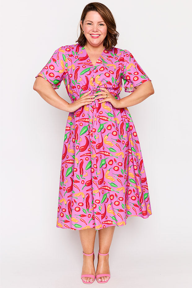 Marley Cotton Pink Hot Chilli Dress – Pink Hot Chilli midi dress
