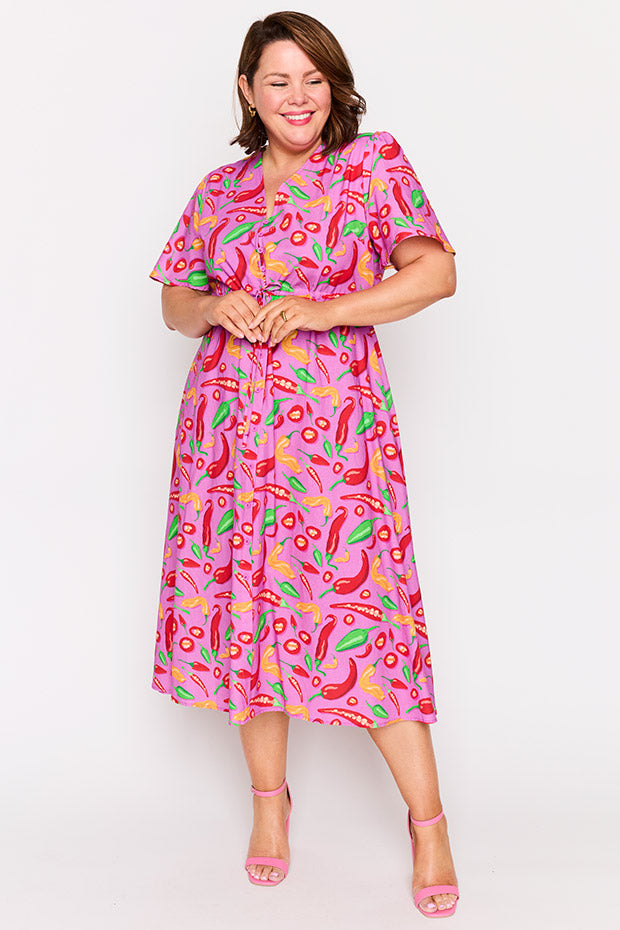 Marley Cotton Pink Hot Chilli Dress – Pink Hot Chilli midi dress