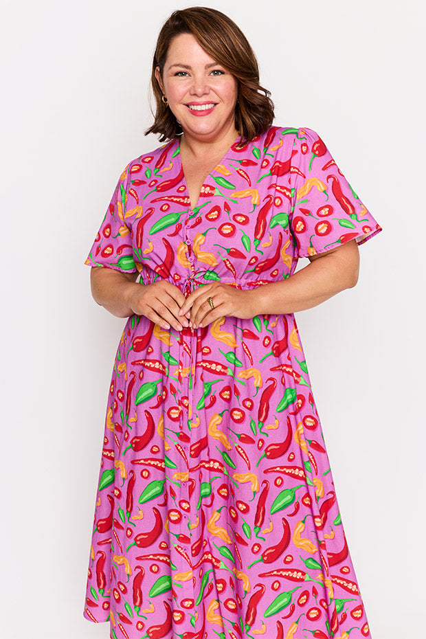 Marley Cotton Pink Hot Chilli Dress – Pink Hot Chilli midi dress