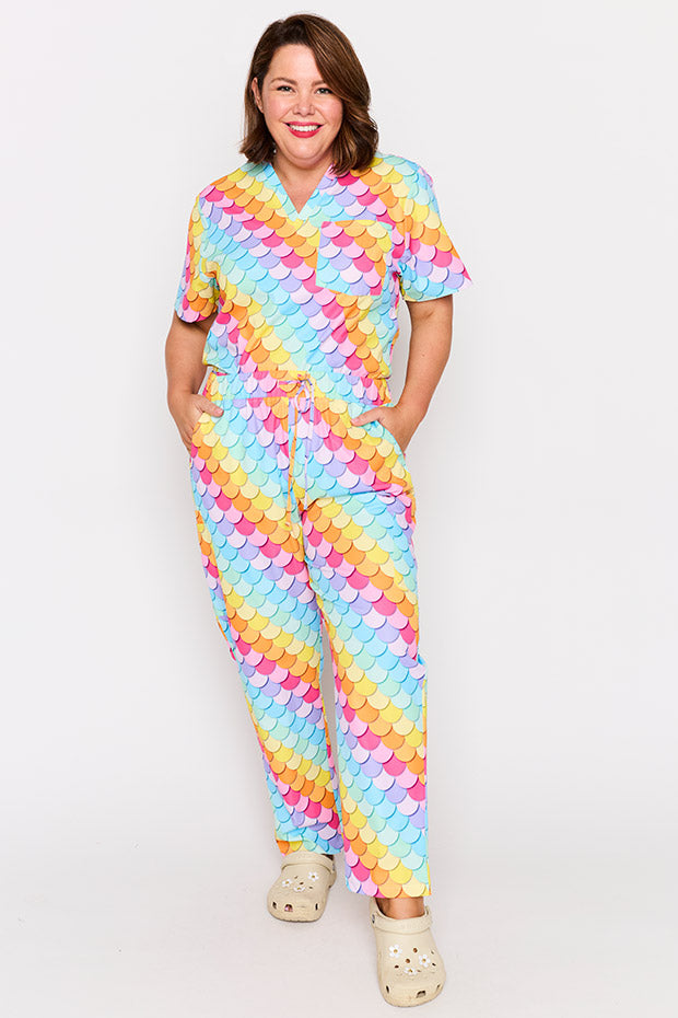 Cristina Rainbow Mermaid Scrub Pant – Rainbow Mermaid wide leg pants
