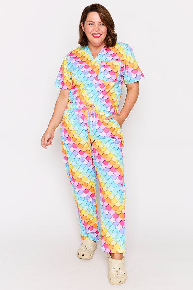 Cristina Rainbow Mermaid Scrub Pant – Rainbow Mermaid wide leg pants