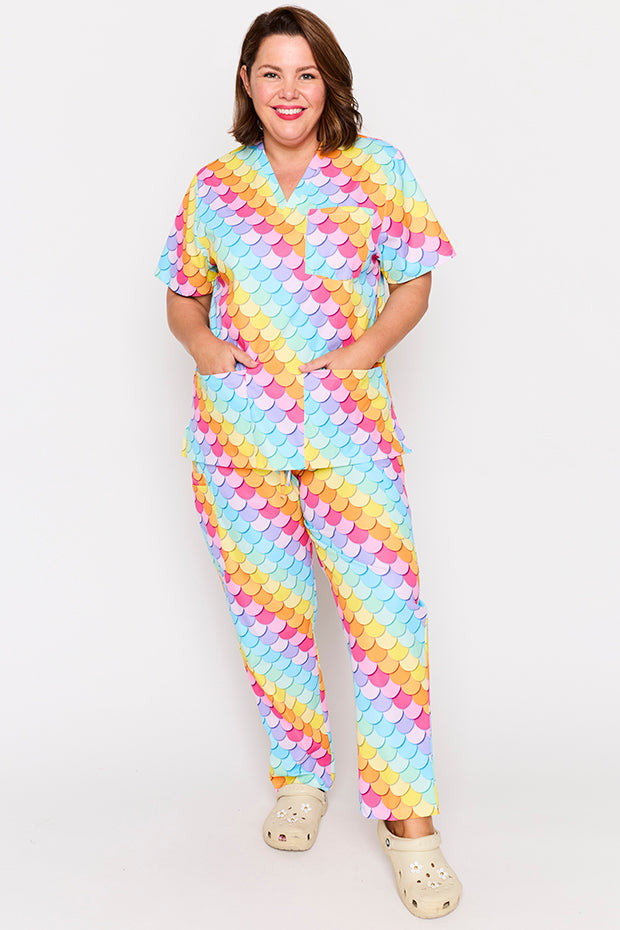 Meredith Rainbow Mermaid Scrub Top – Rainbow Mermaid top