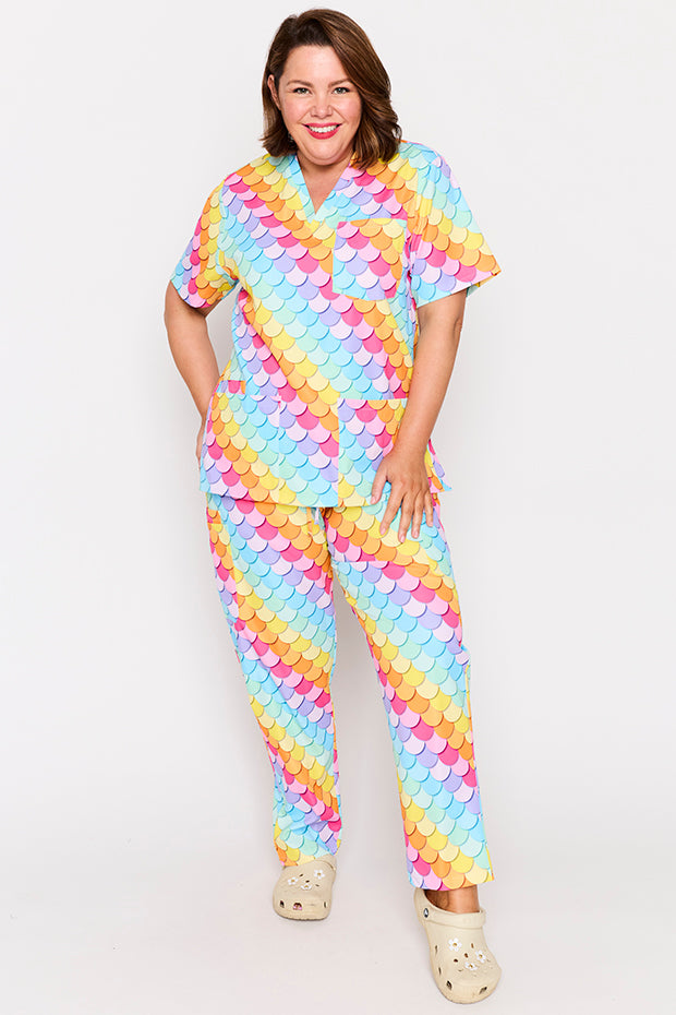 Meredith Rainbow Mermaid Scrub Top – Rainbow Mermaid top