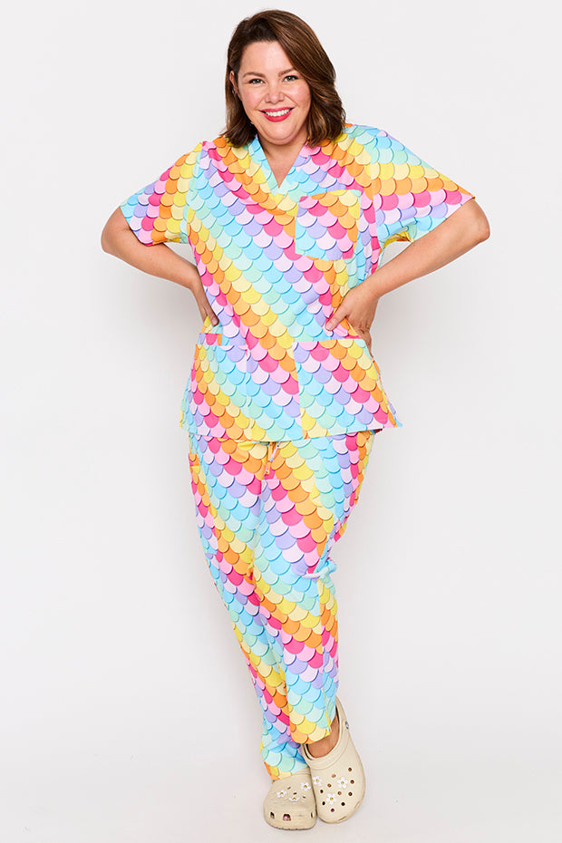 Meredith Rainbow Mermaid Scrub Top – Rainbow Mermaid top