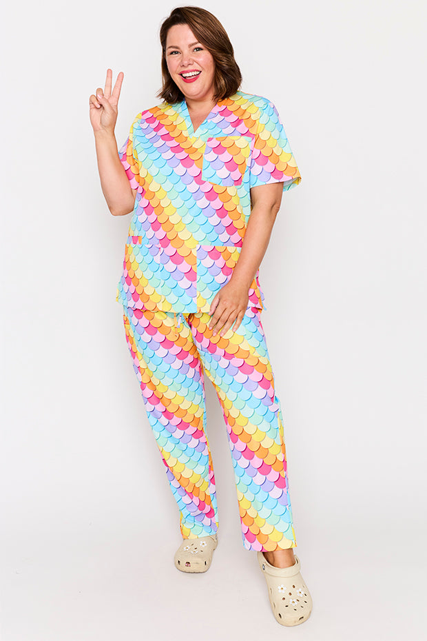 Meredith Rainbow Mermaid Scrub Top – Rainbow Mermaid top