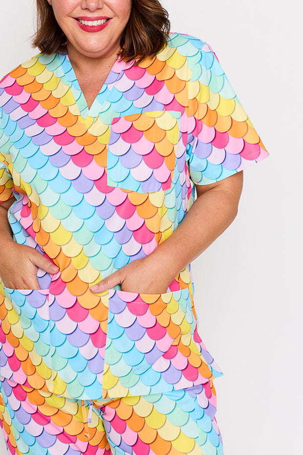 Meredith Rainbow Mermaid Scrub Top – Rainbow Mermaid top