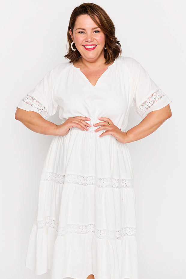 Sara White Dress – White midi dress