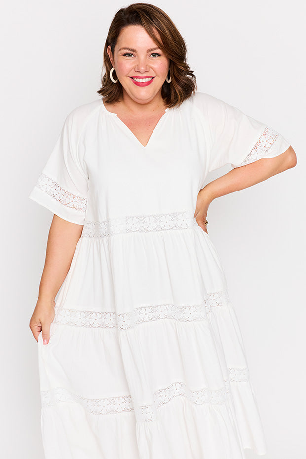 Sara White Dress – White midi dress