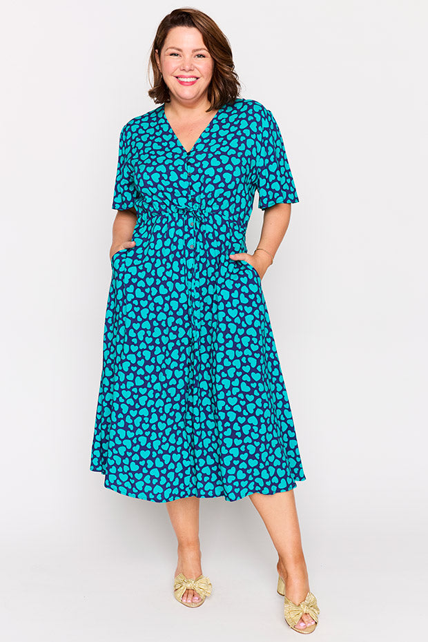 Michelle Teal Hearts Dress – Teal Hearts midi dress