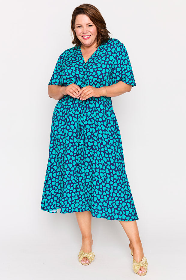 Michelle Teal Hearts Dress – Teal Hearts midi dress