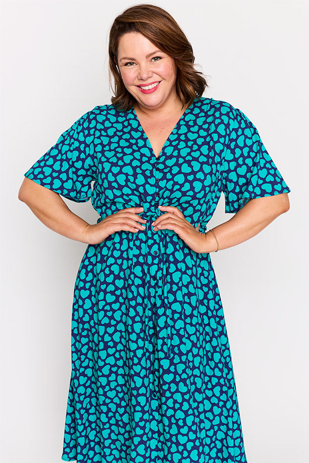 Michelle Teal Hearts Dress – Teal Hearts midi dress