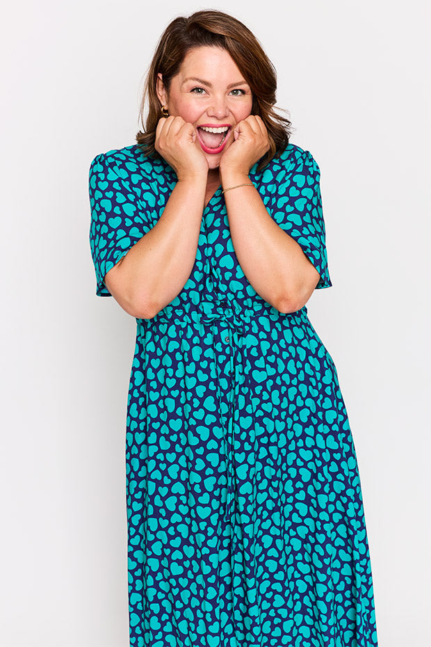 Michelle Teal Hearts Dress – Teal Hearts midi dress