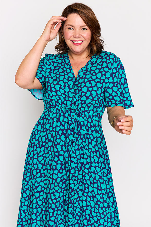 Michelle Teal Hearts Dress – Teal Hearts midi dress