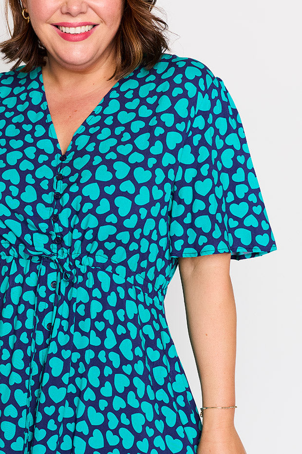 Michelle Teal Hearts Dress – Teal Hearts midi dress