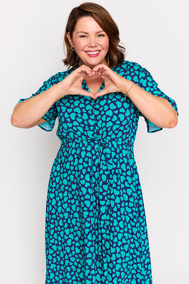 Michelle Teal Hearts Dress – Teal Hearts midi dress