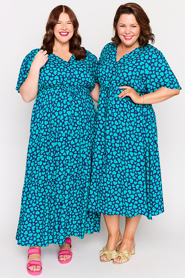 Michelle Teal Hearts Dress – Teal Hearts midi dress