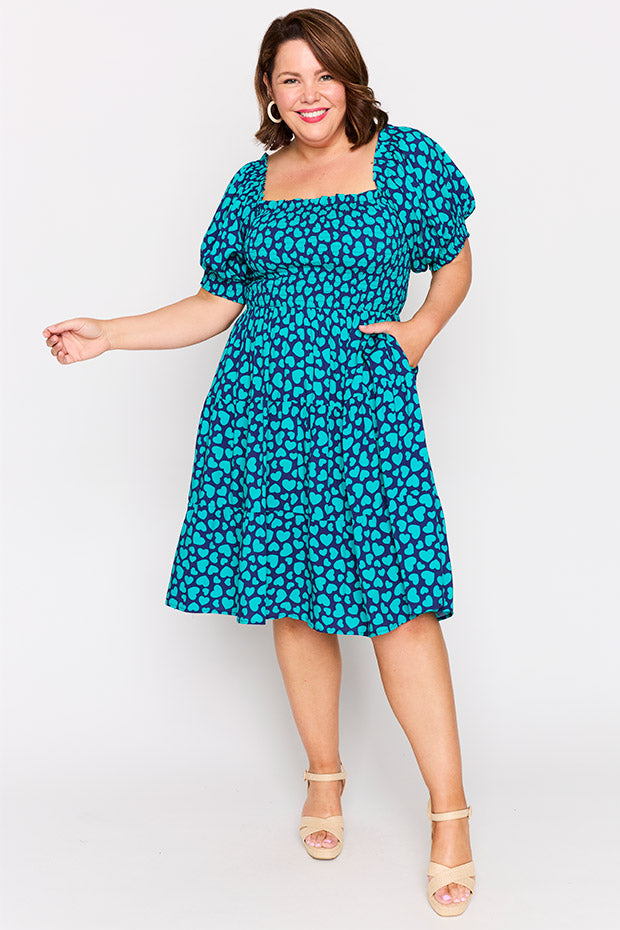 Nyla Teal Hearts Dress – Teal Hearts knee length dress