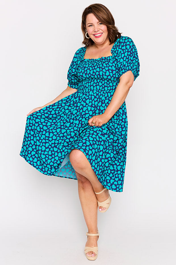 Nyla Teal Hearts Dress – Teal Hearts knee length dress