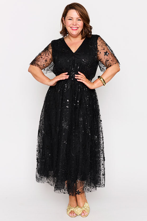 Tracey Black Sequin Party Dress – Black Sequin midi dress