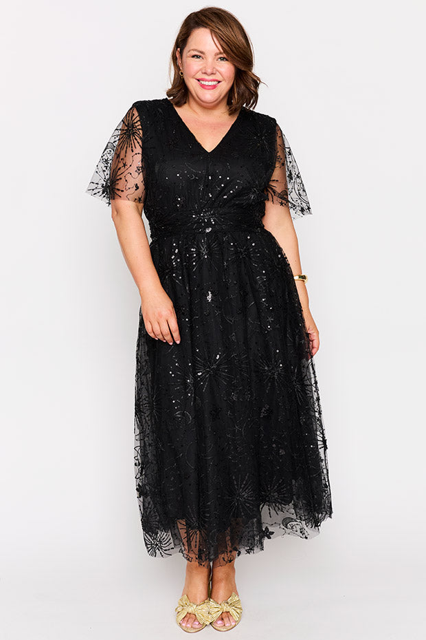 Tracey Black Sequin Party Dress – Black Sequin midi dress