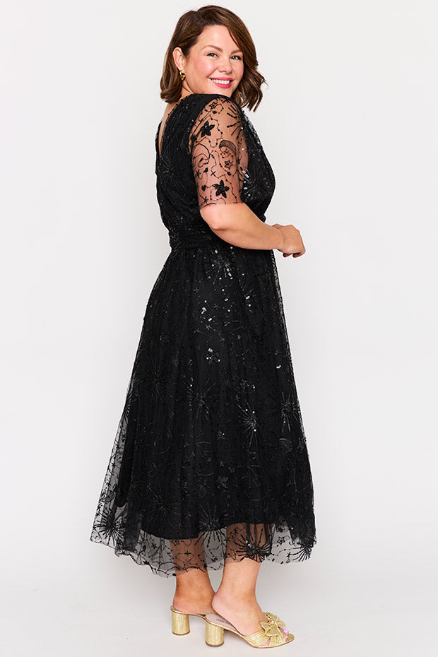 Tracey Black Sequin Party Dress – Black Sequin midi dress