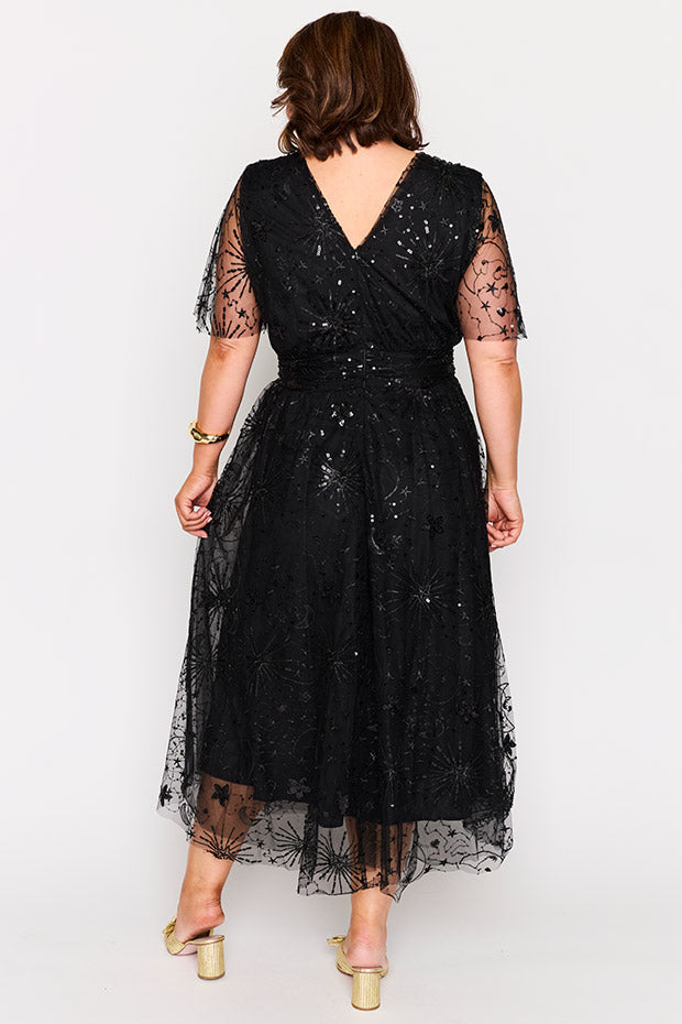 Tracey Black Sequin Party Dress – Black Sequin midi dress