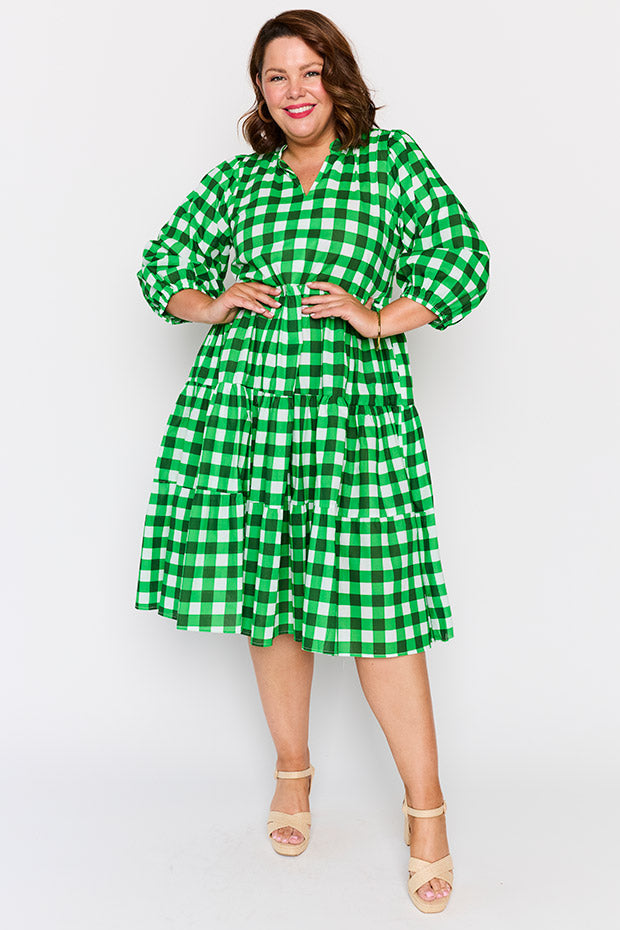 Crystal Apple Gingham Dress – Apple Gingham midi dress