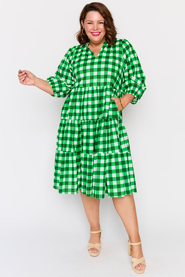 Crystal Apple Gingham Dress – Apple Gingham midi dress