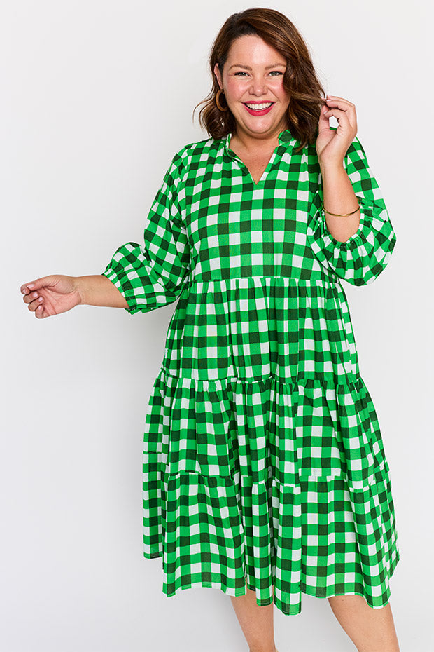Crystal Apple Gingham Dress – Apple Gingham midi dress
