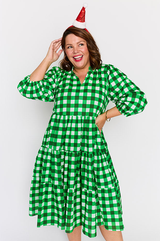 Crystal Apple Gingham Dress – Apple Gingham midi dress