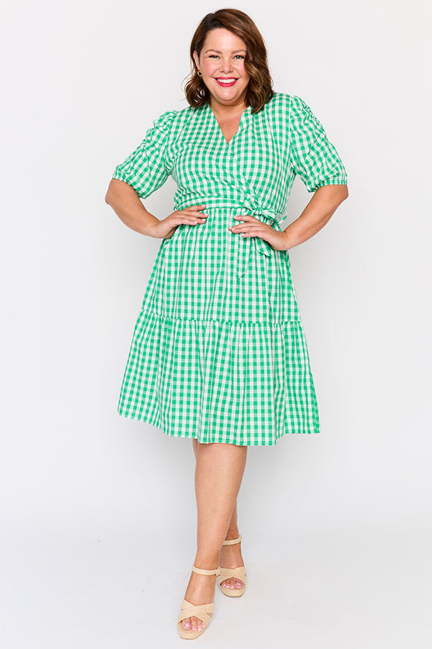Melbourne Green Gingham Dress – Green Gingham midi dress