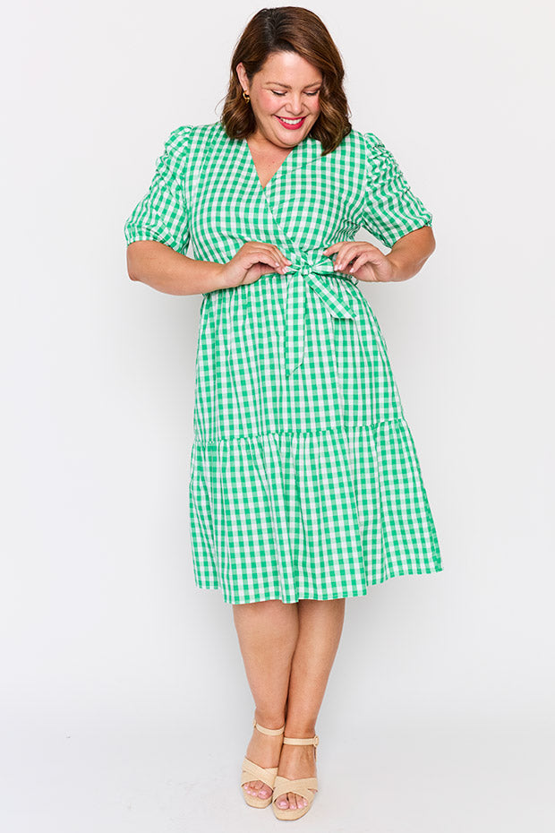 Melbourne Green Gingham Dress – Green Gingham midi dress
