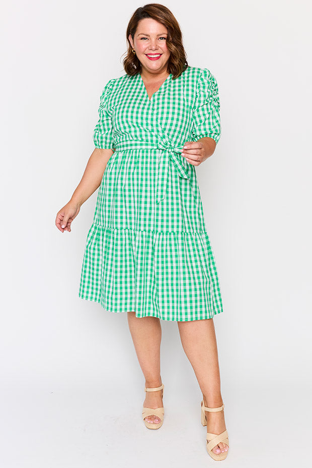 Melbourne Green Gingham Dress – Green Gingham midi dress