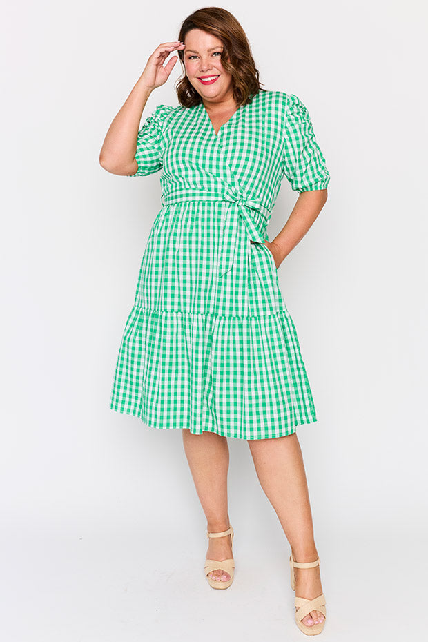 Melbourne Green Gingham Dress – Green Gingham midi dress